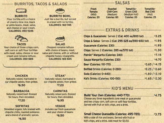 Chipotle Mexican Grill меню