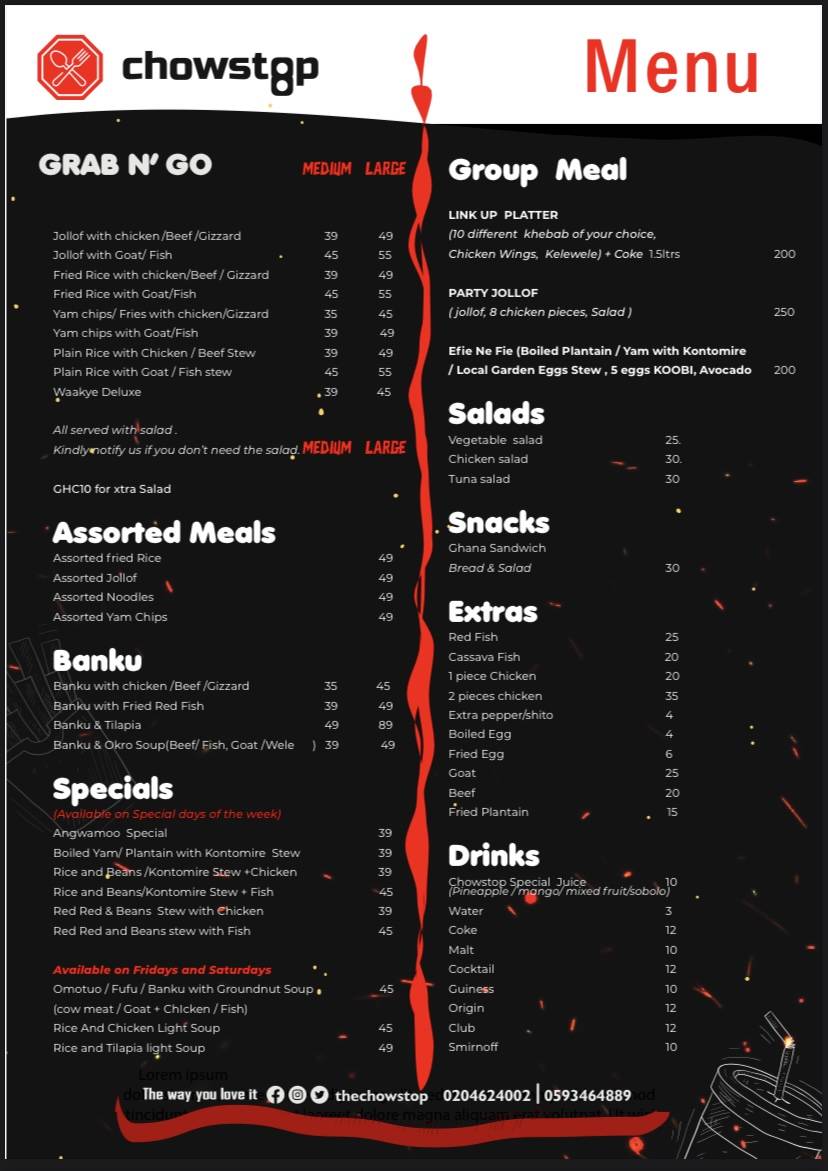 Chowstop меню