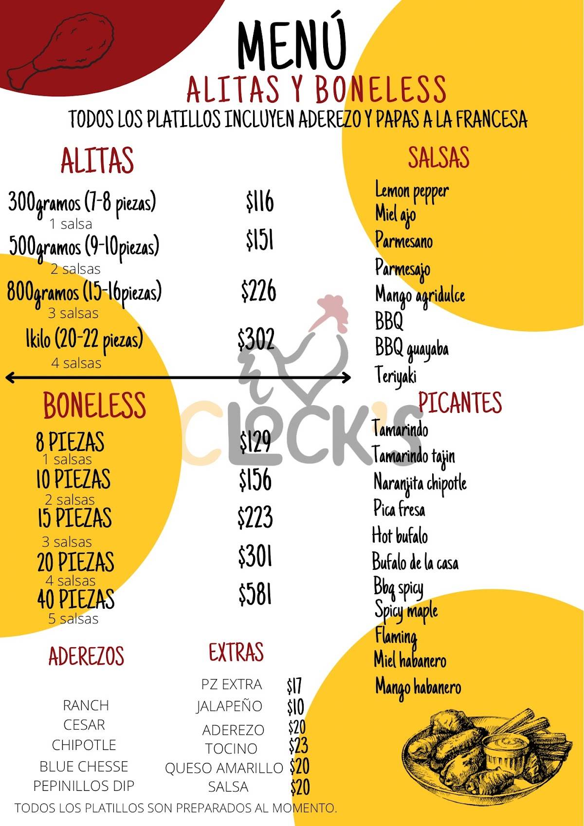 Clock's Wings,Boneless & Snacks меню