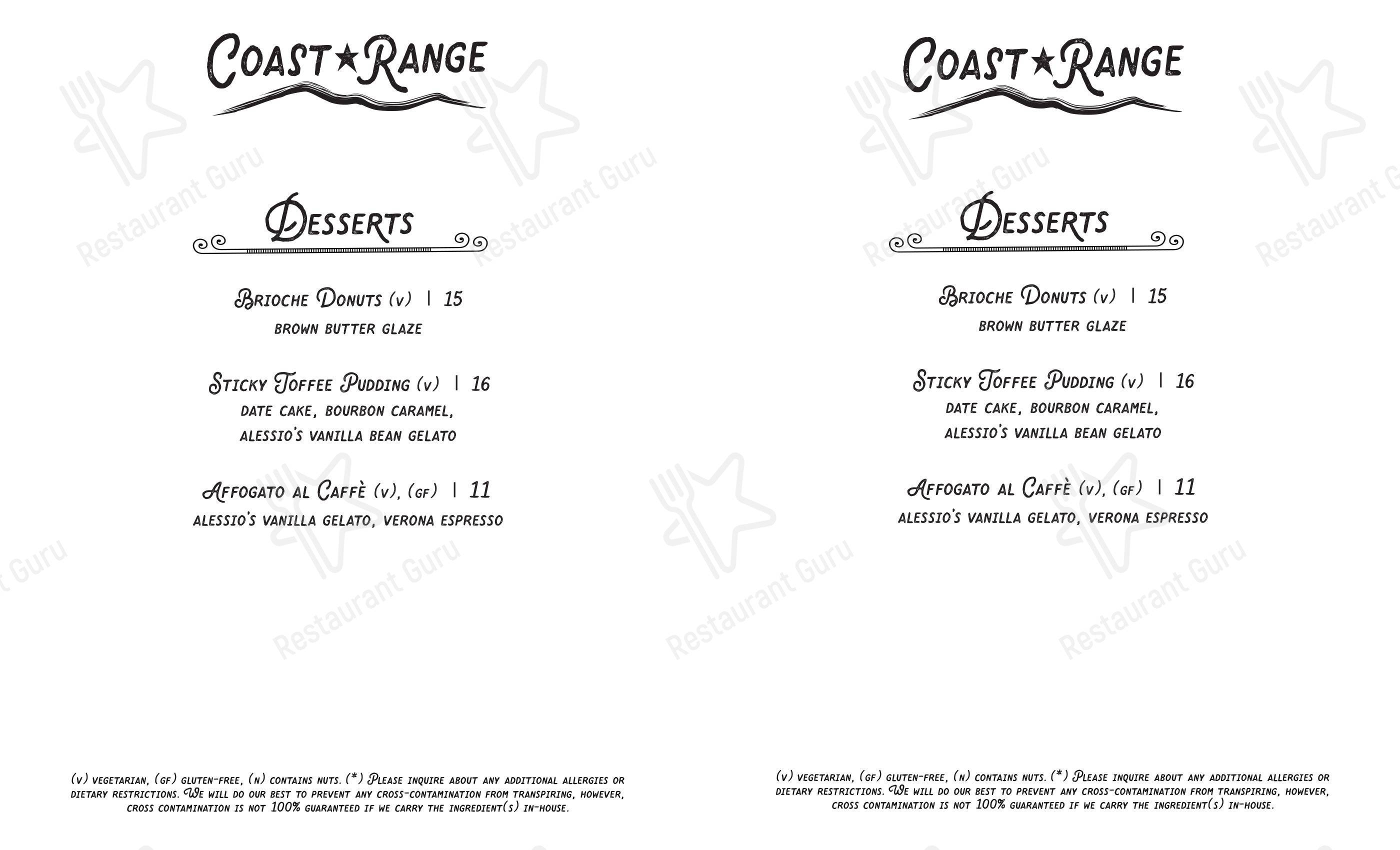 Takeaway Menu паба и бара Coast Range в Солванге