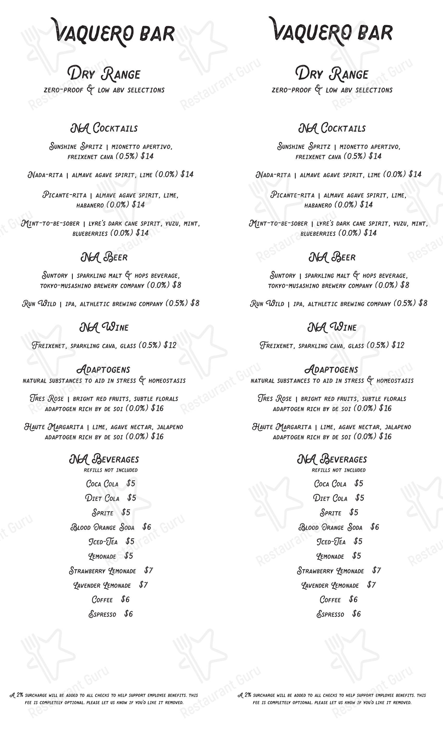 Меню паба и бара Coast Range - Table Menu
