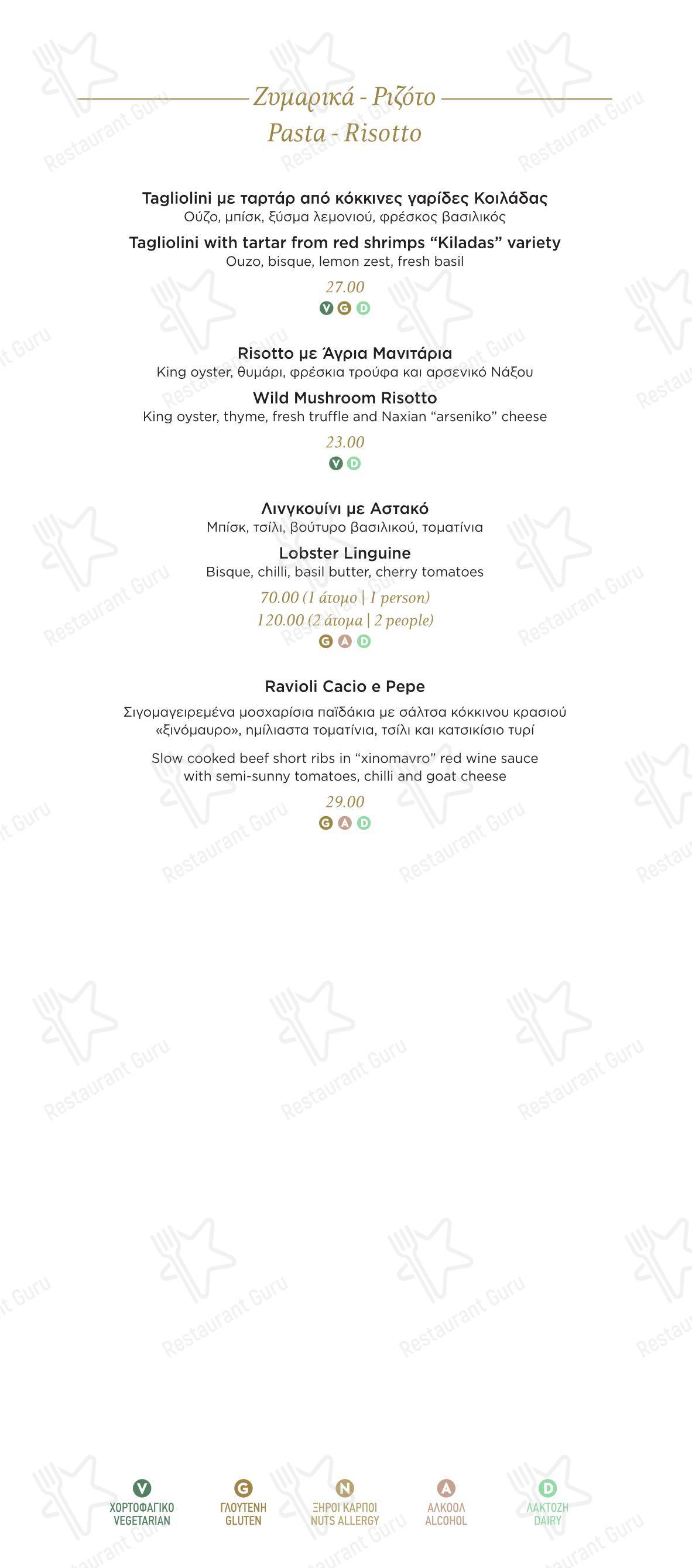 Coeli Restaurant Paros в Парикии - Основное меню