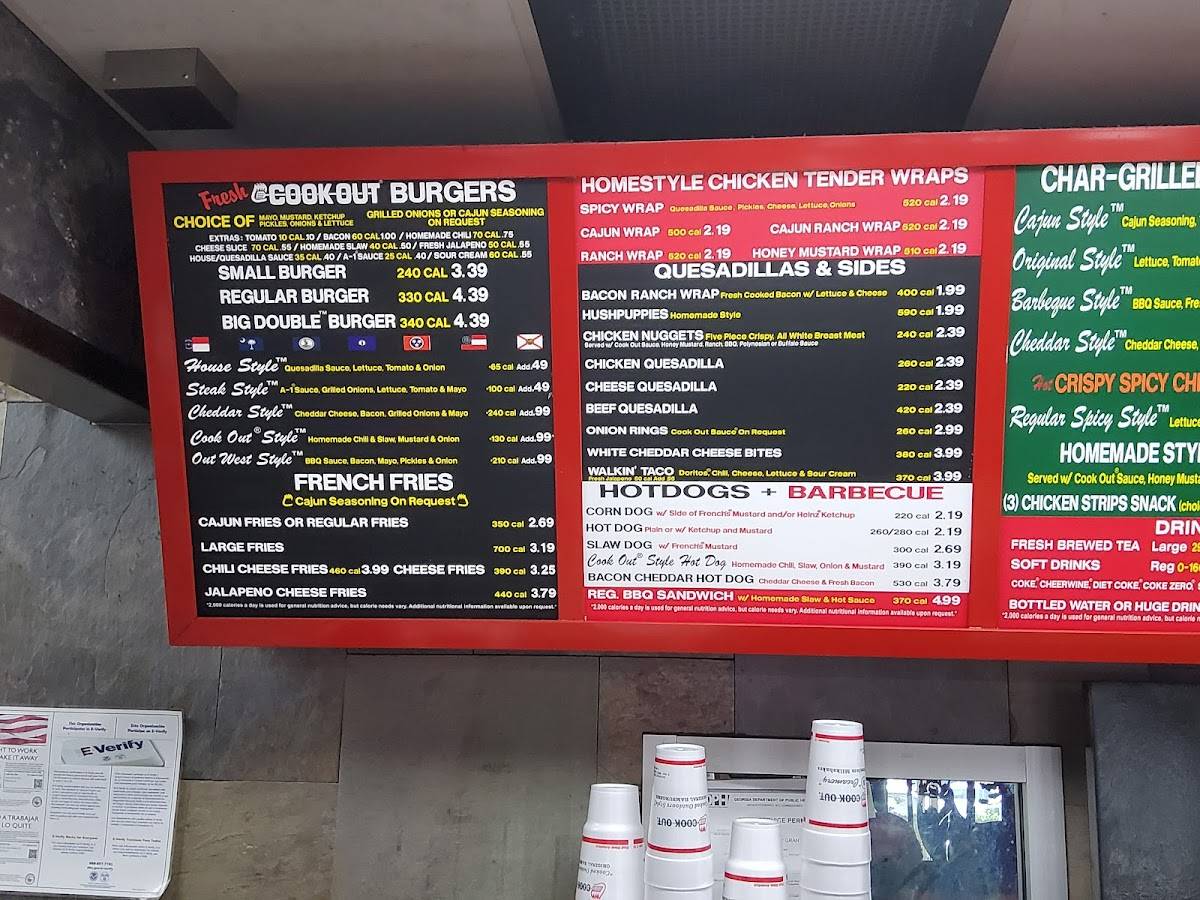 Cook Out меню