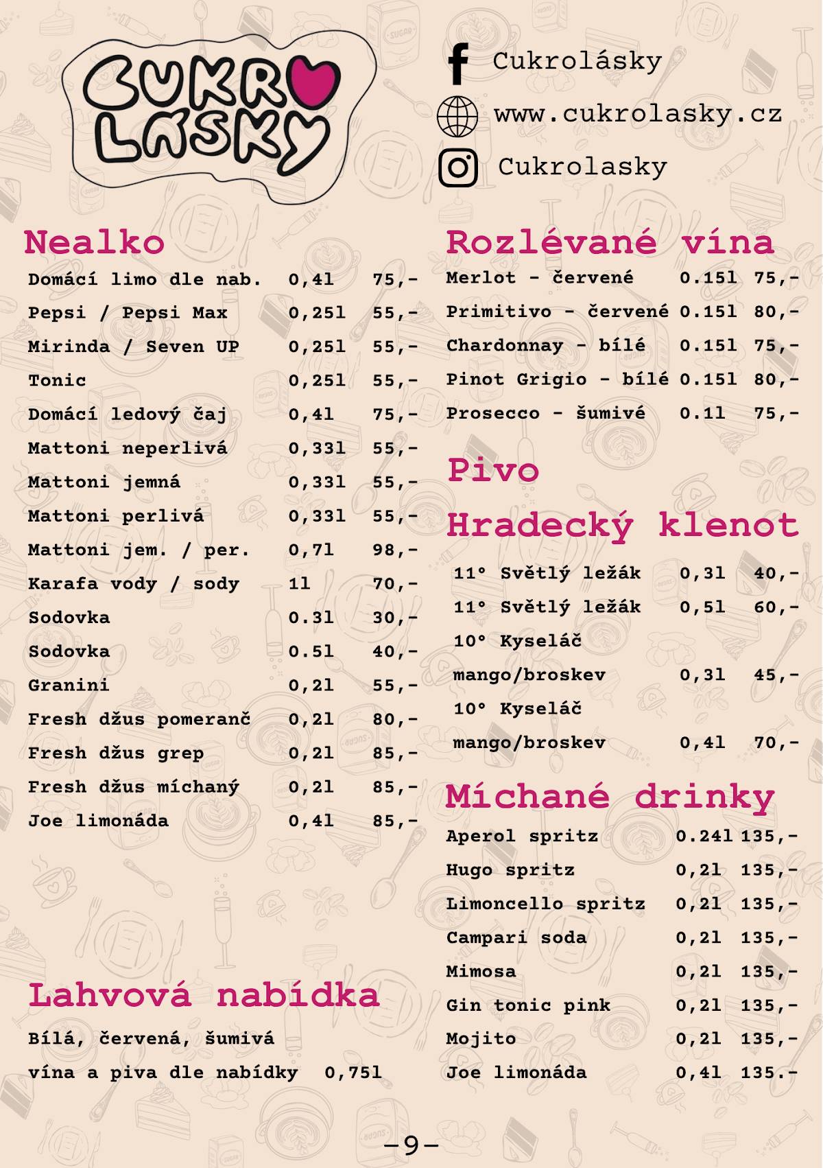 Cukrolásky меню