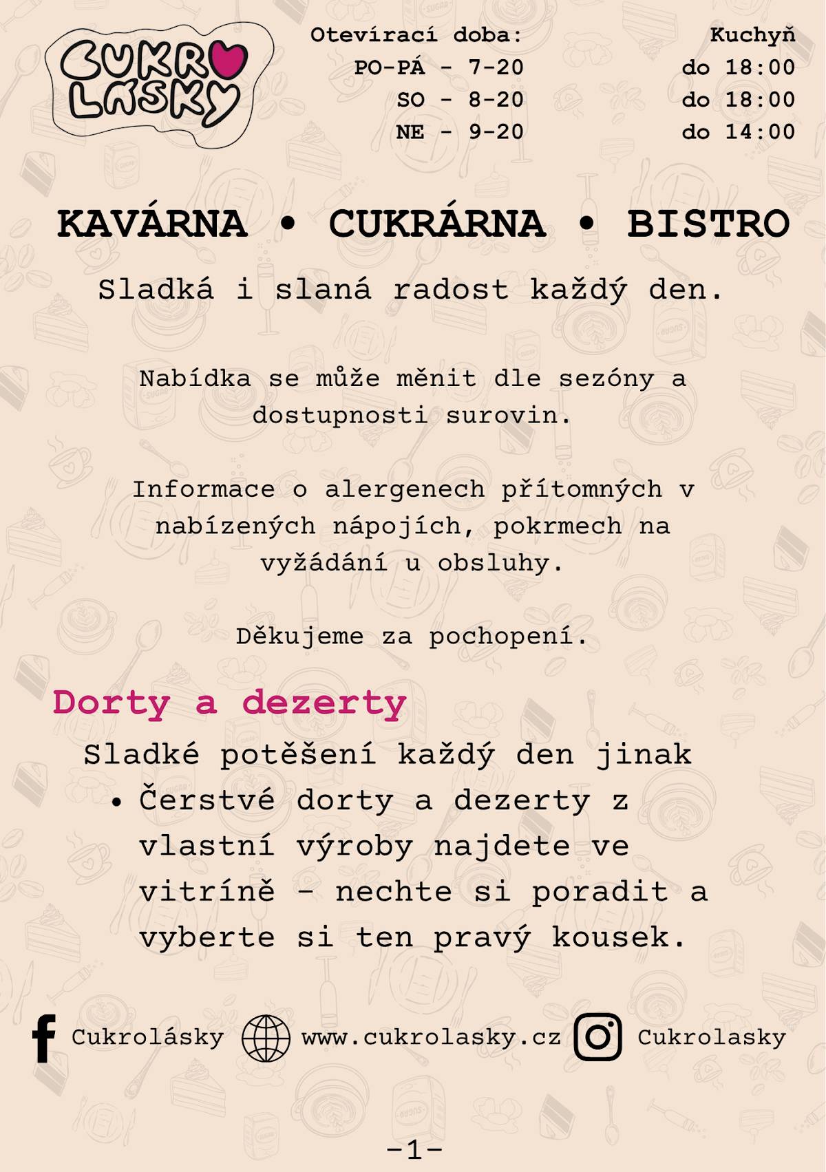 Cukrolásky меню