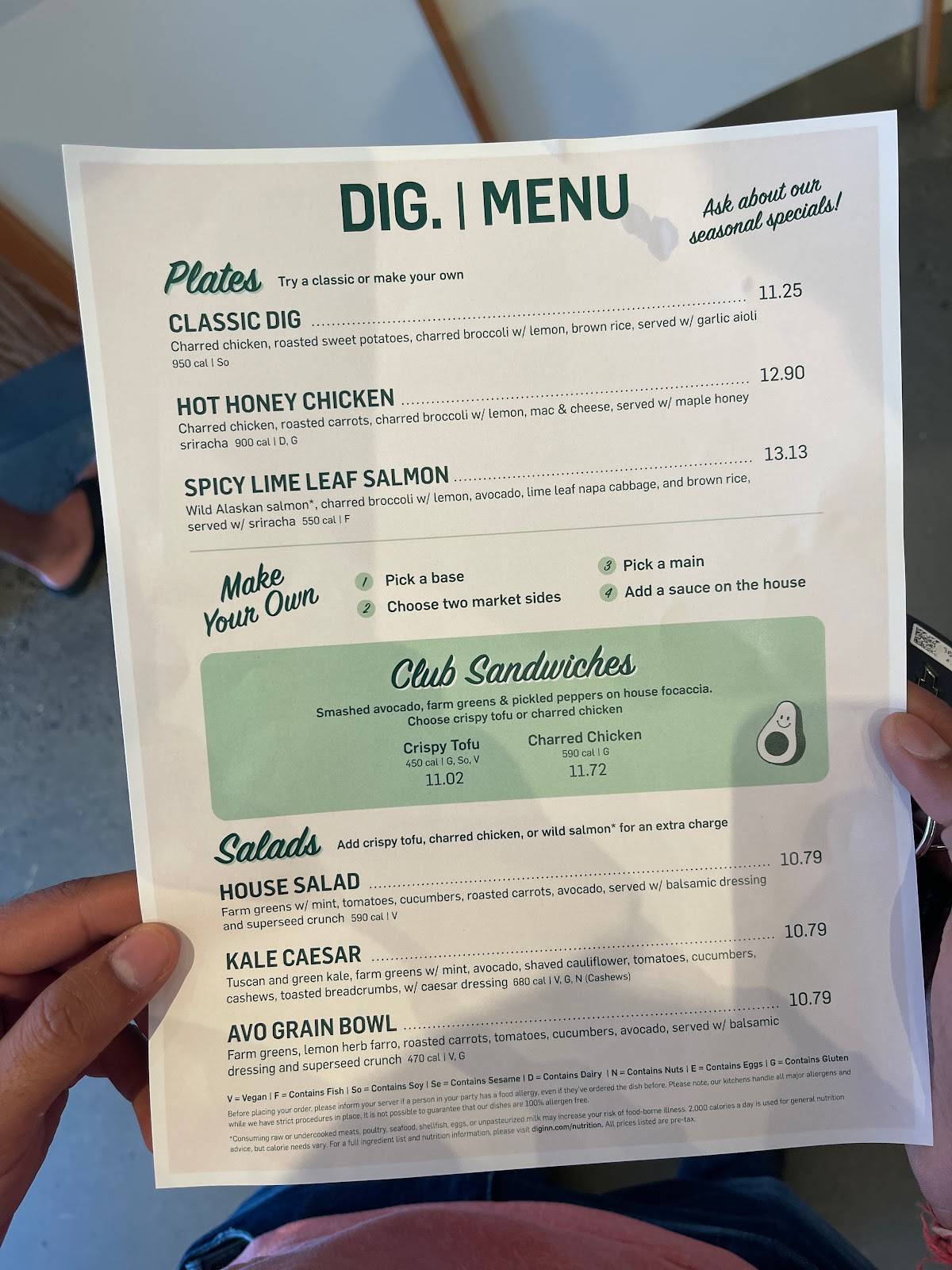 Dig Inn меню