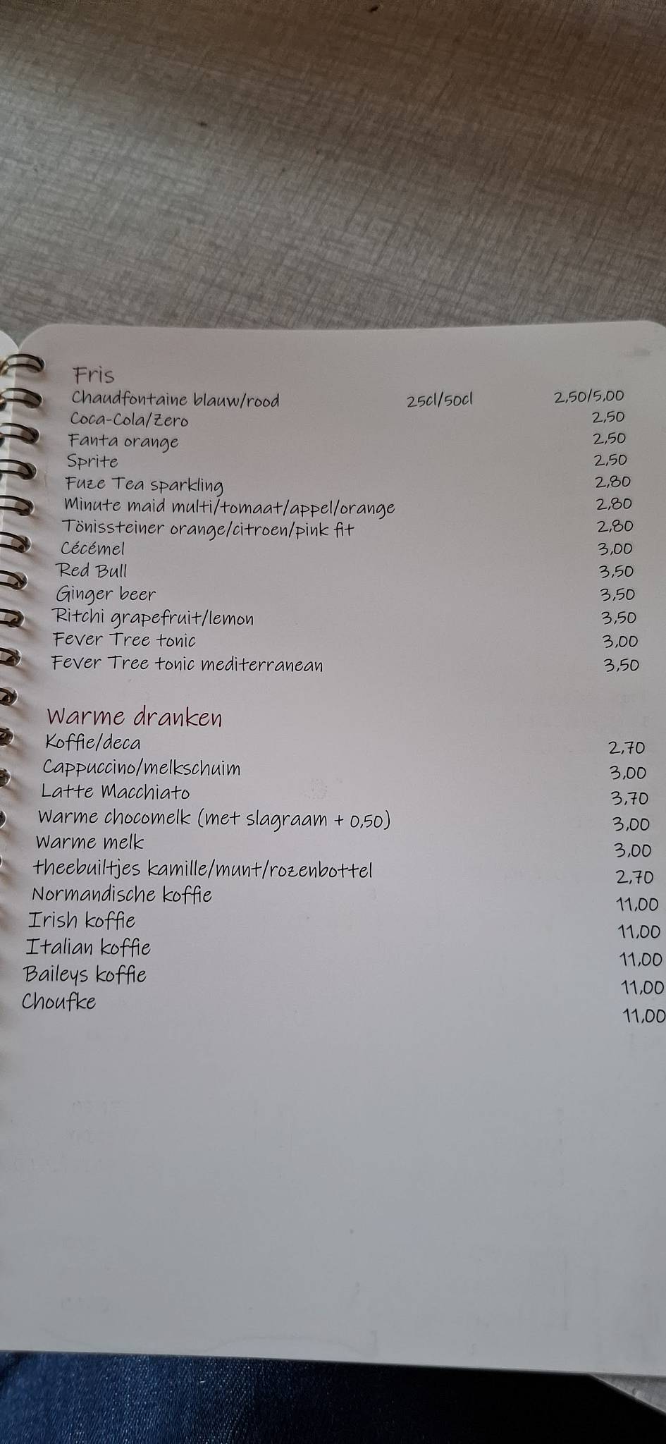 D'Oude Glorie меню