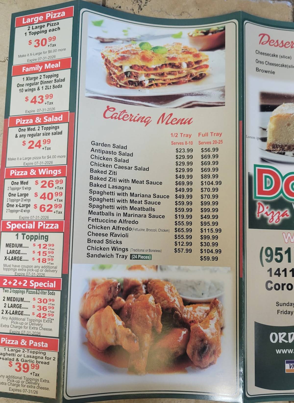 Dalia's Pizza меню