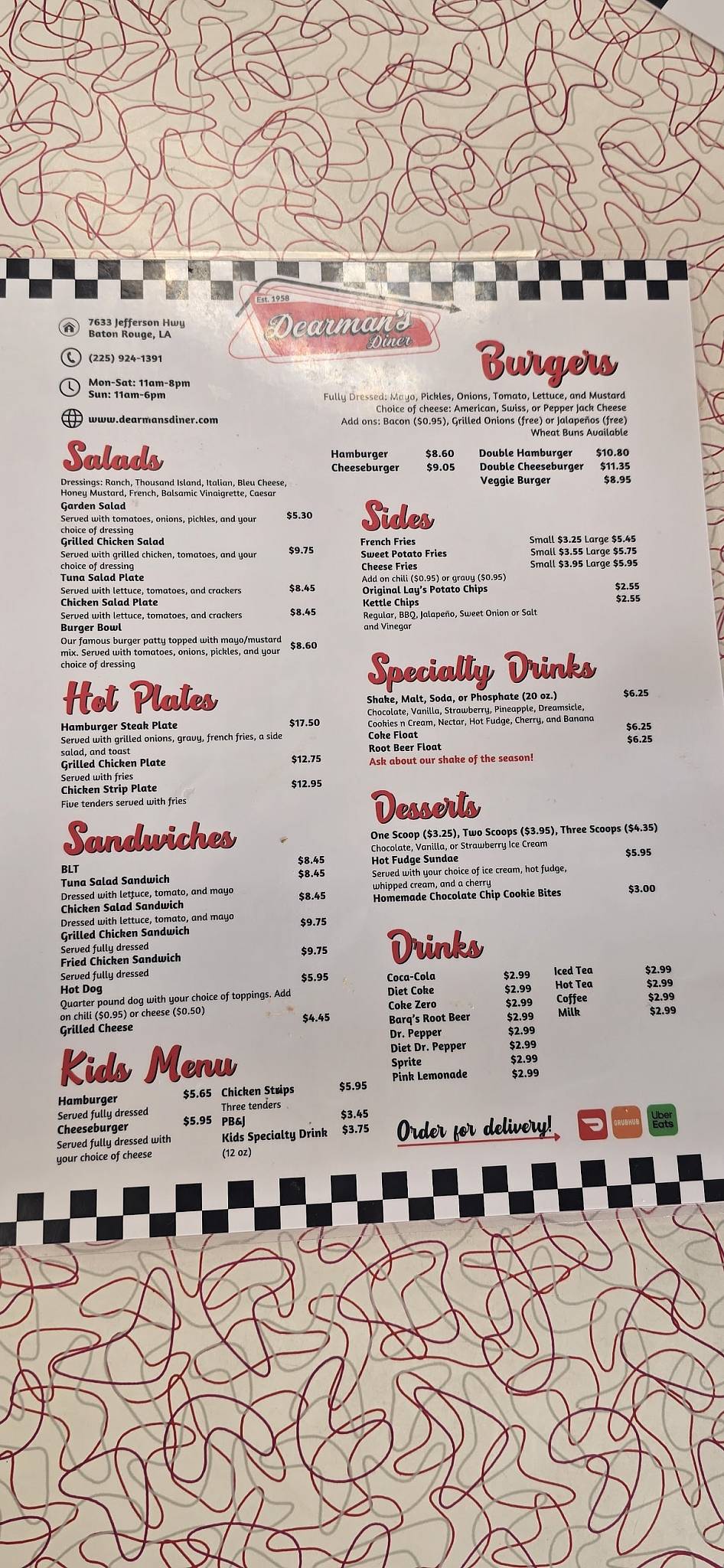 Dearman’s Diner меню