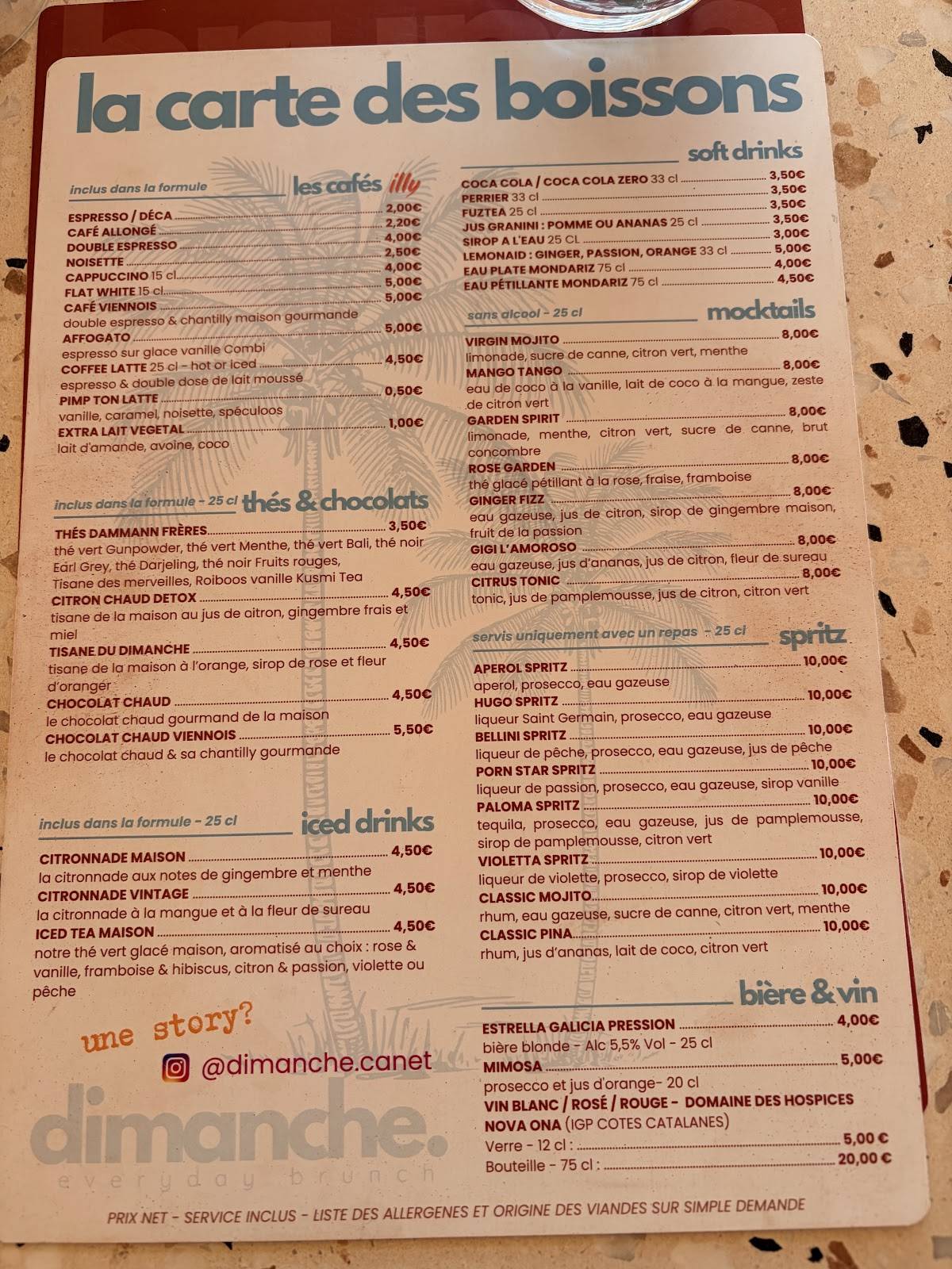Dimanche меню