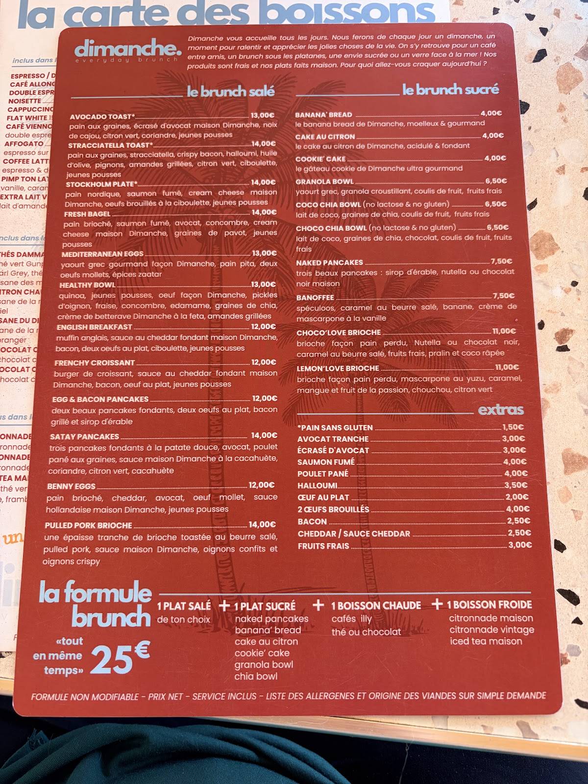 Dimanche меню