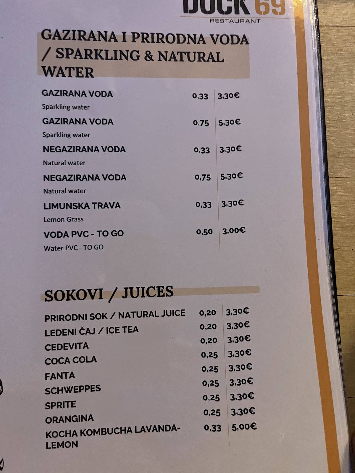 Dock 69 меню
