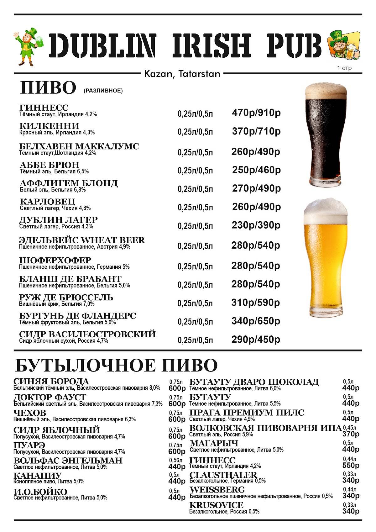 Дублин меню