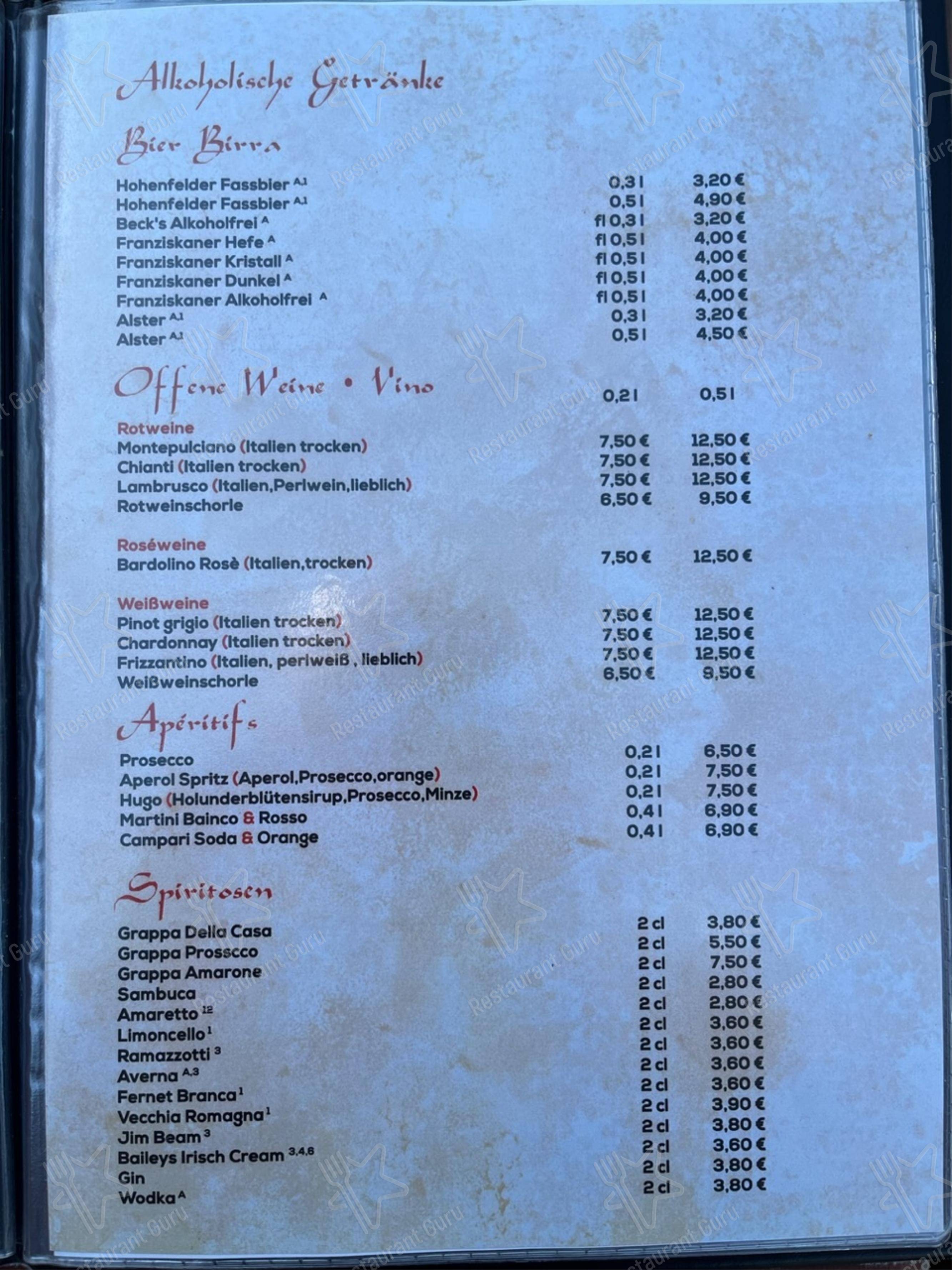 Due Fratelli в Ричене - Меню