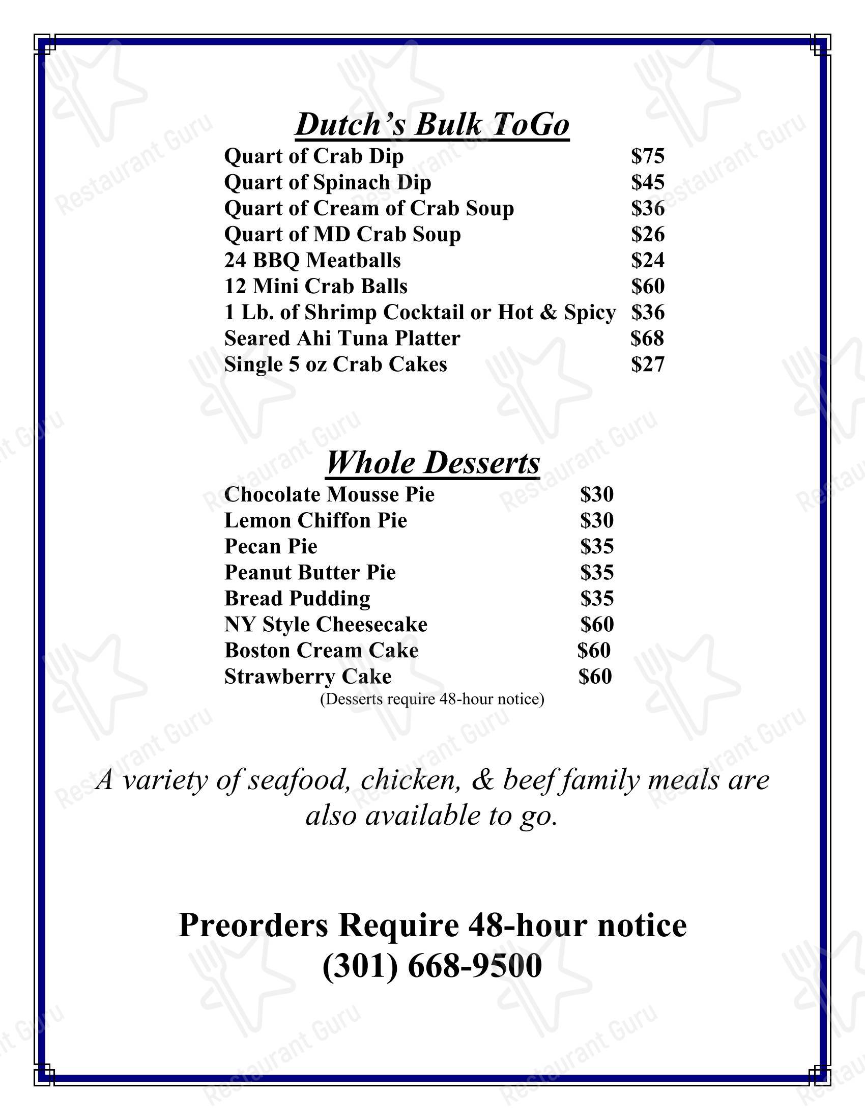 Takeaway Menu стейк хауса Dutch's Daughter