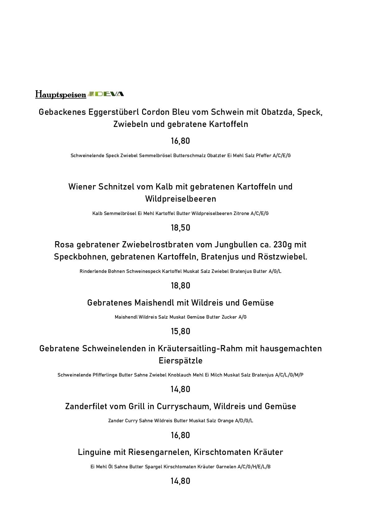 Egger Stüberl меню