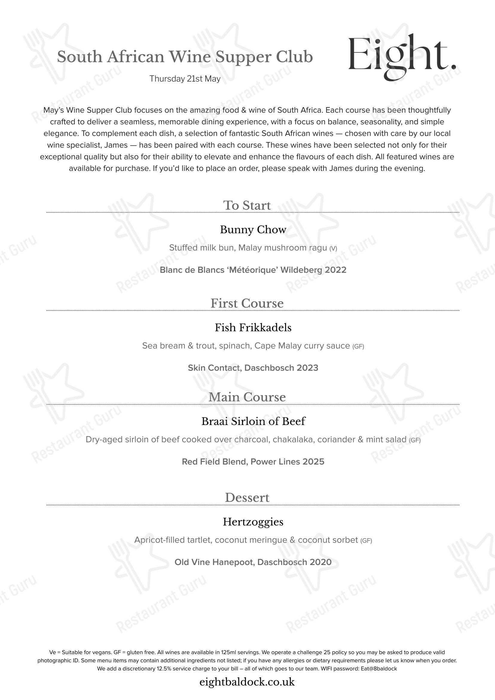 Wine Menu ресторана Eight в Болдоке