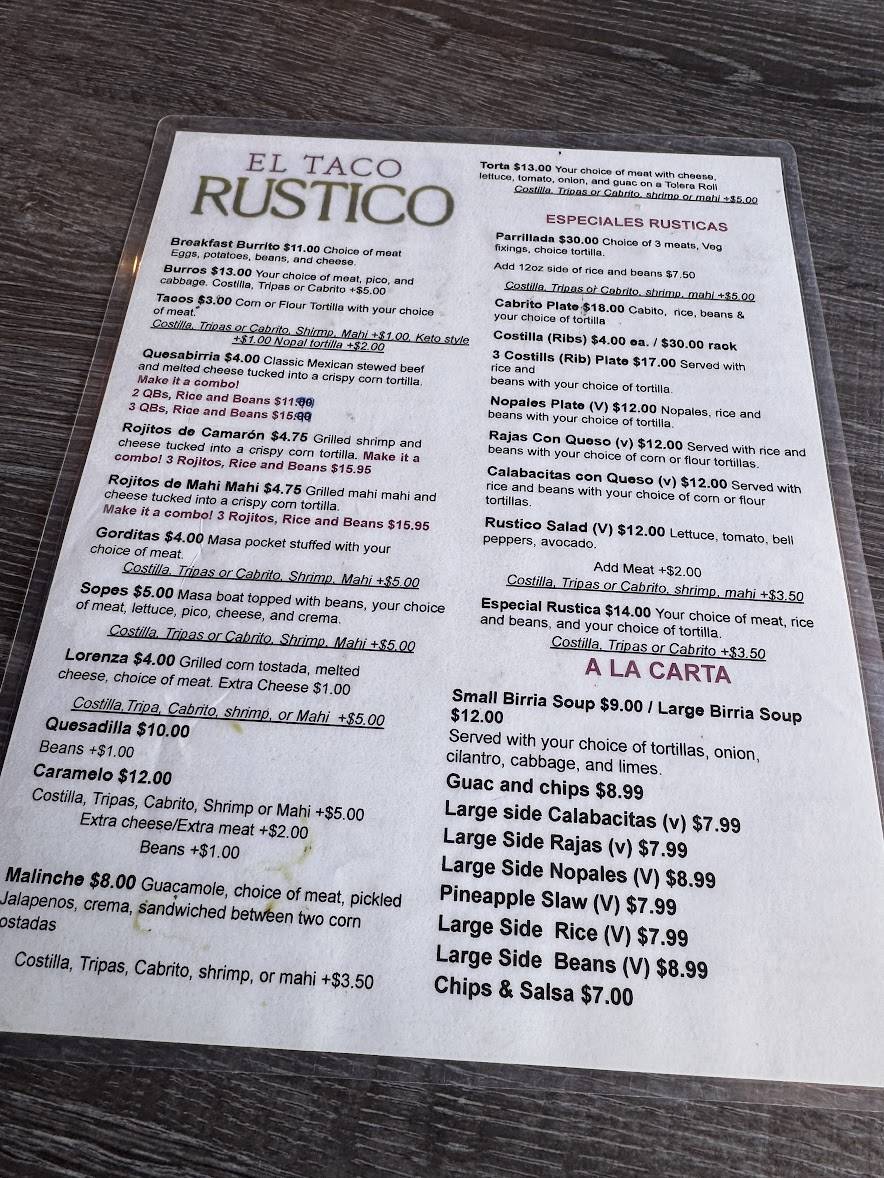 El Taco Rústico меню
