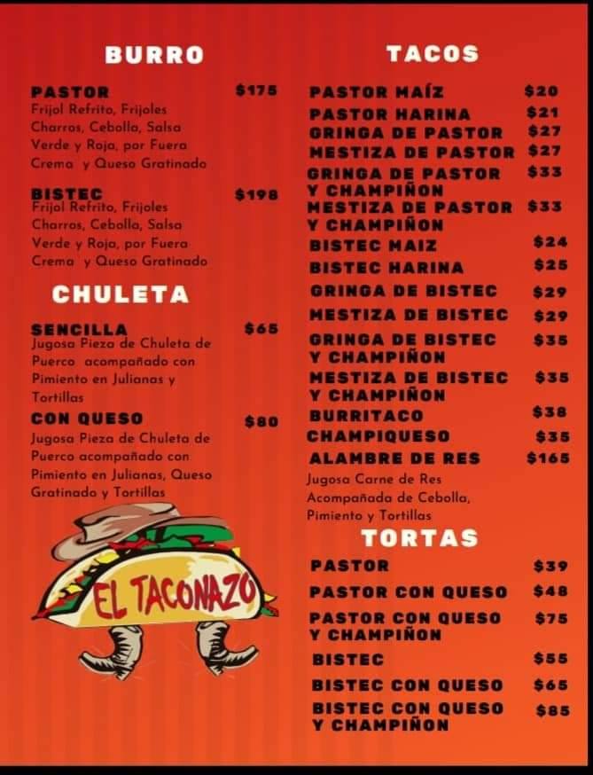 El Taconazo меню