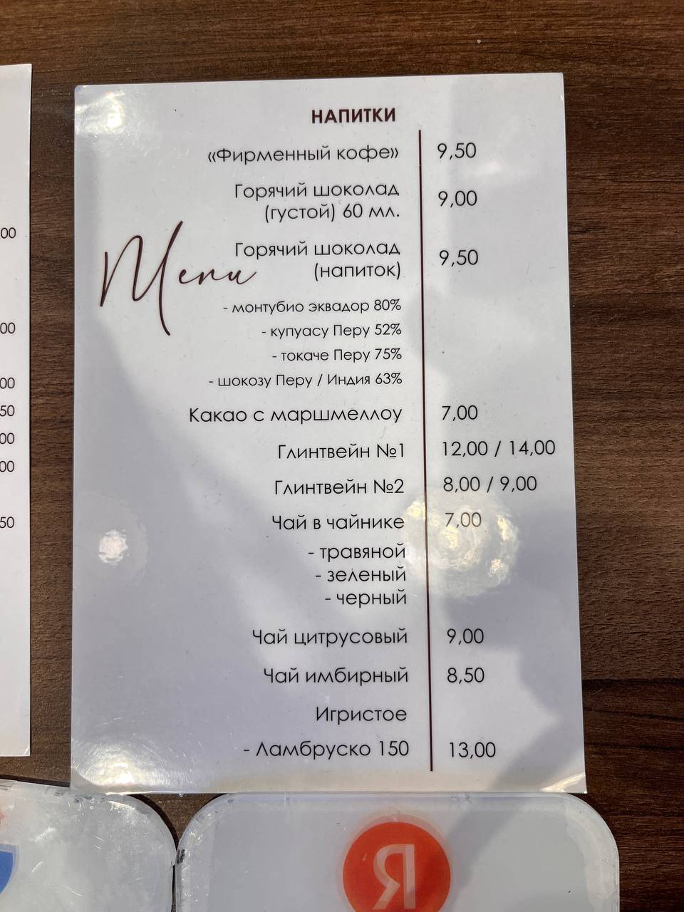Эспрессо кафе меню