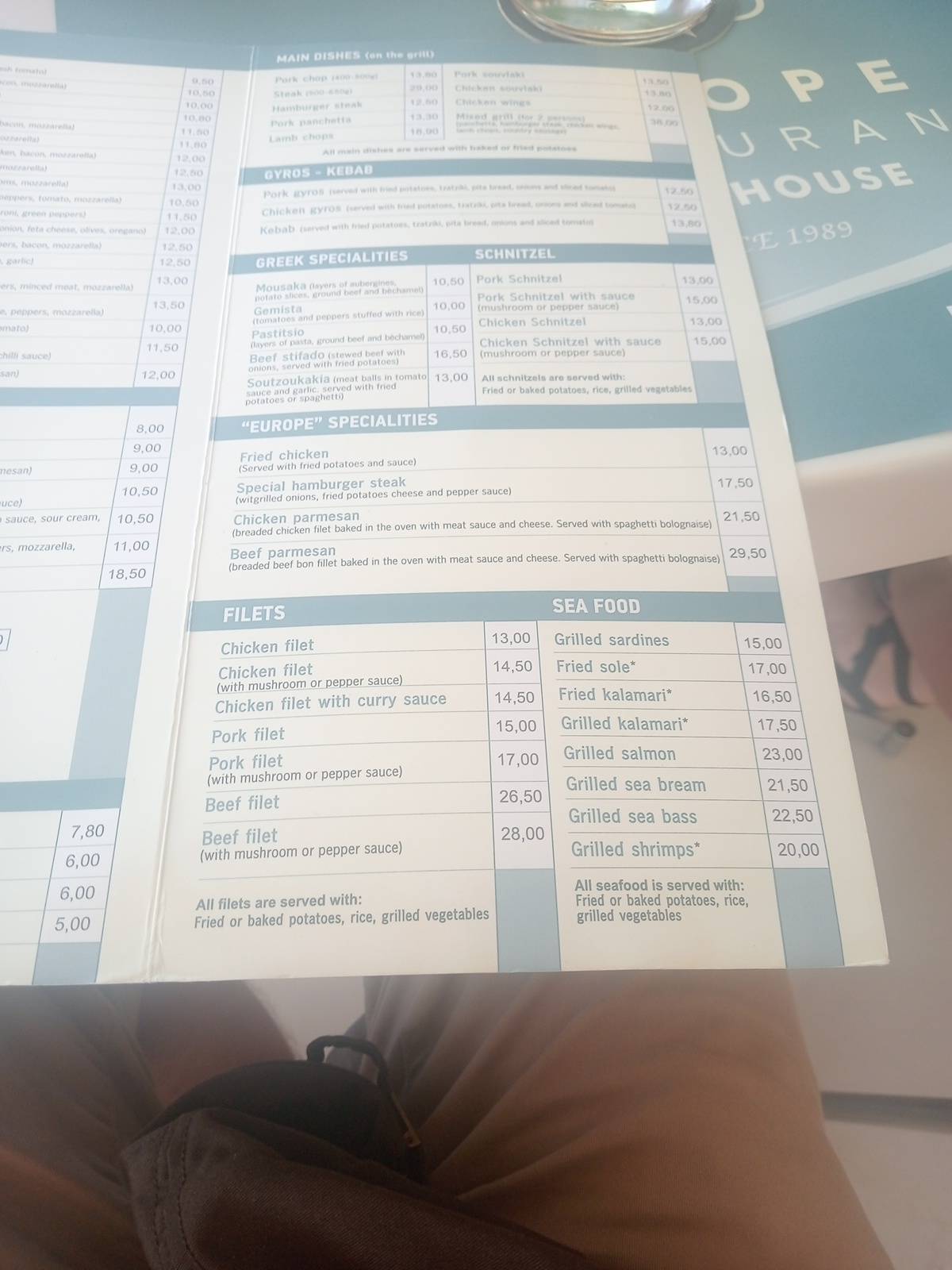 Europe Restaurant Rethymno меню