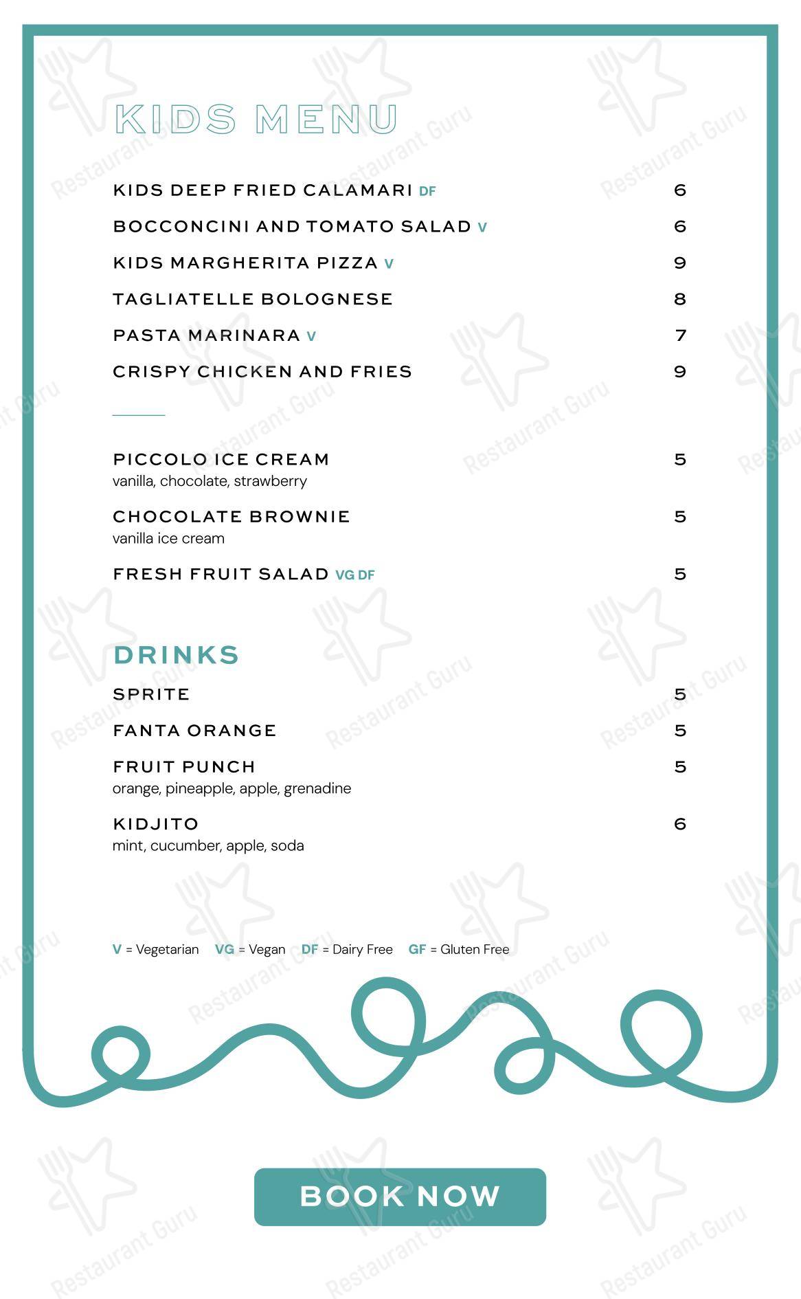 Меню ресторана Eve Edinburgh - Table Menu