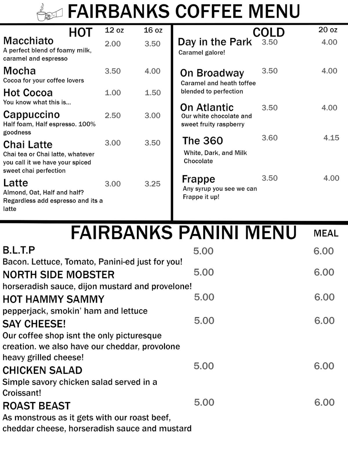 Fairbanks Coffee меню