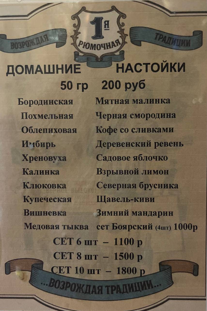 Первая рюмочная меню