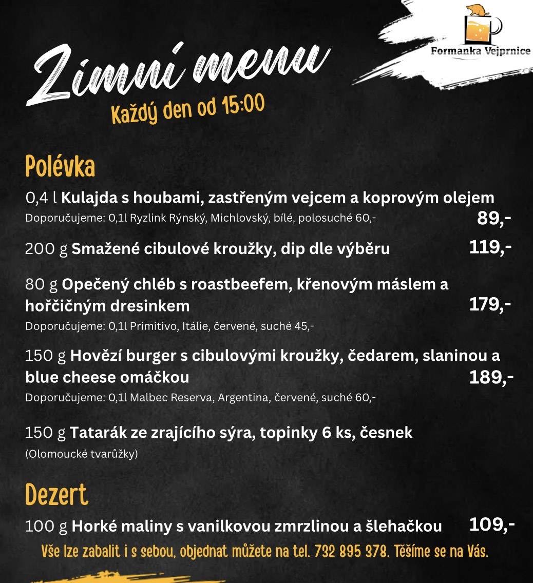 Restaurace Formanka Vejprnice česká kuchyně Pizzy Minutky меню