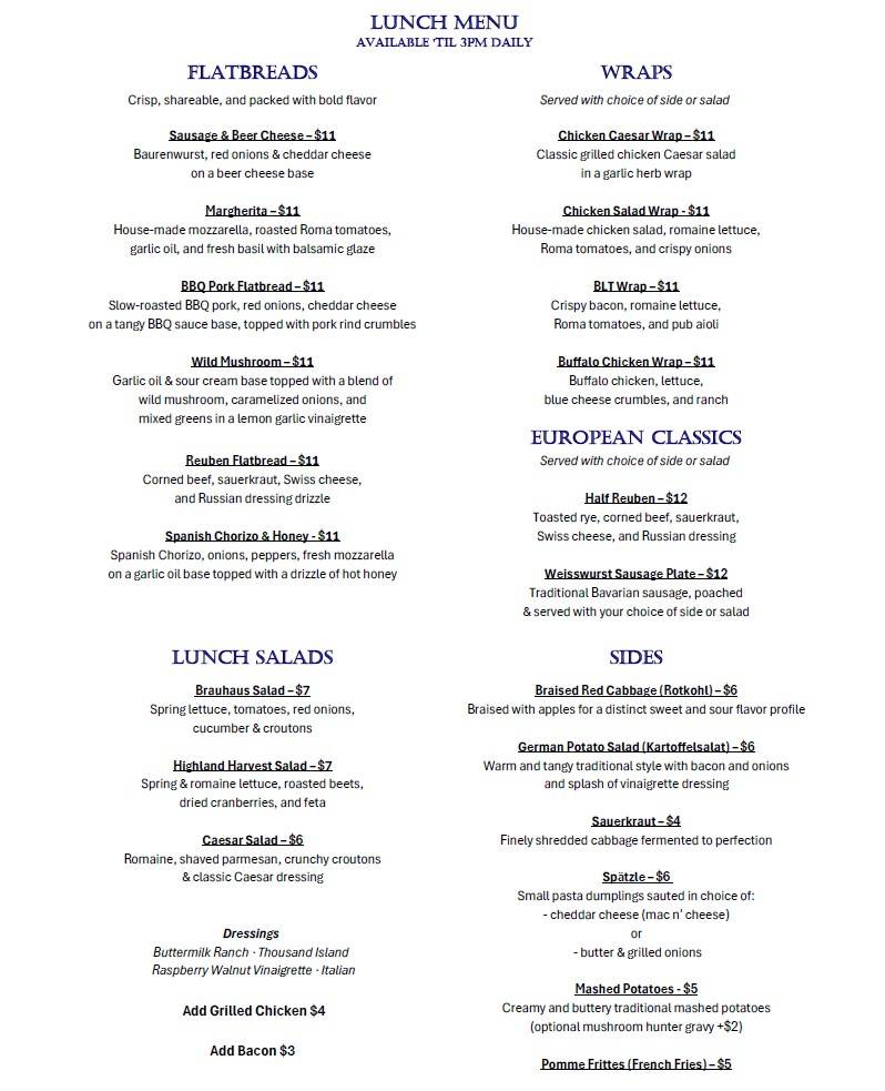 Four Boars European Kitchen (formerly Brewpub) меню