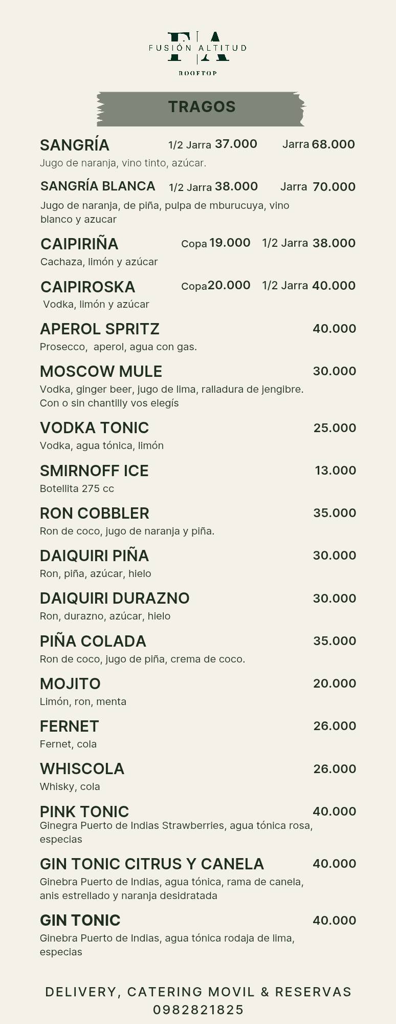 Fusión Altitud Rooftop меню