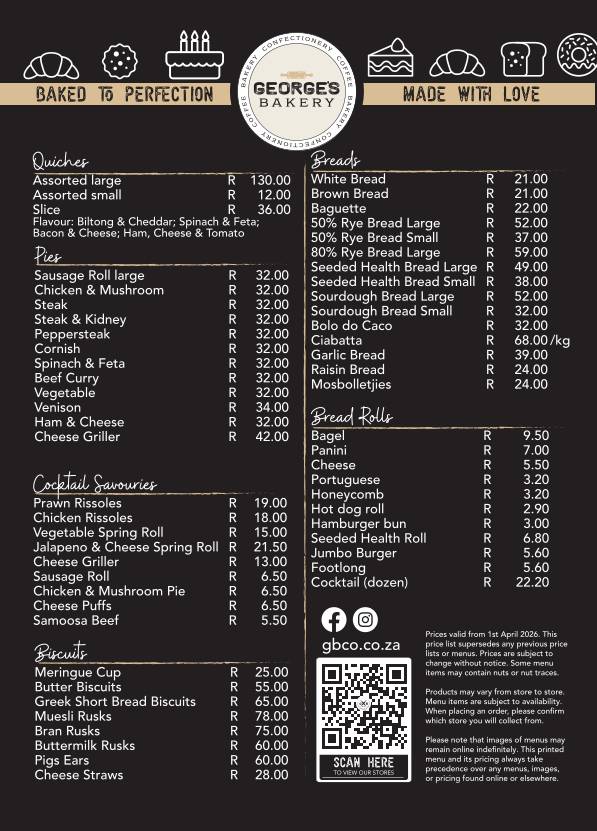 George's Bakery Rynfield меню