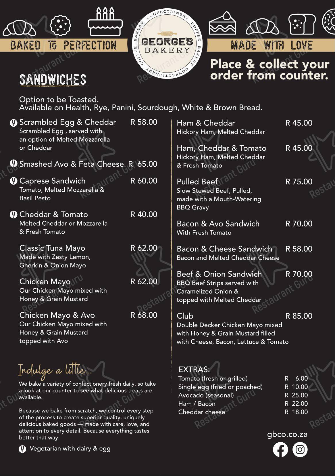 Lunch Menu ресторана George's Bakery Rynfield в Бенонях