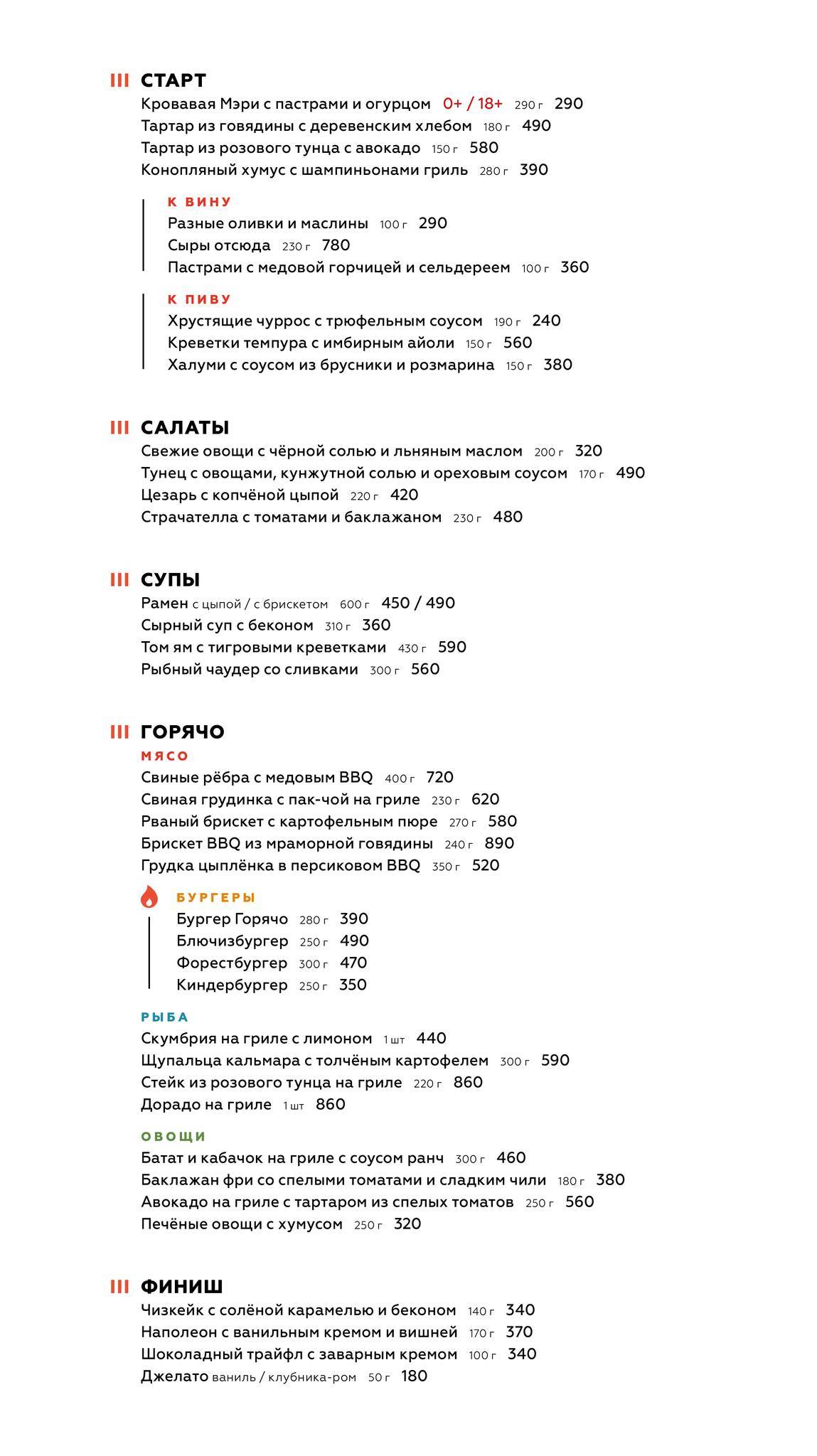 Горячо меню