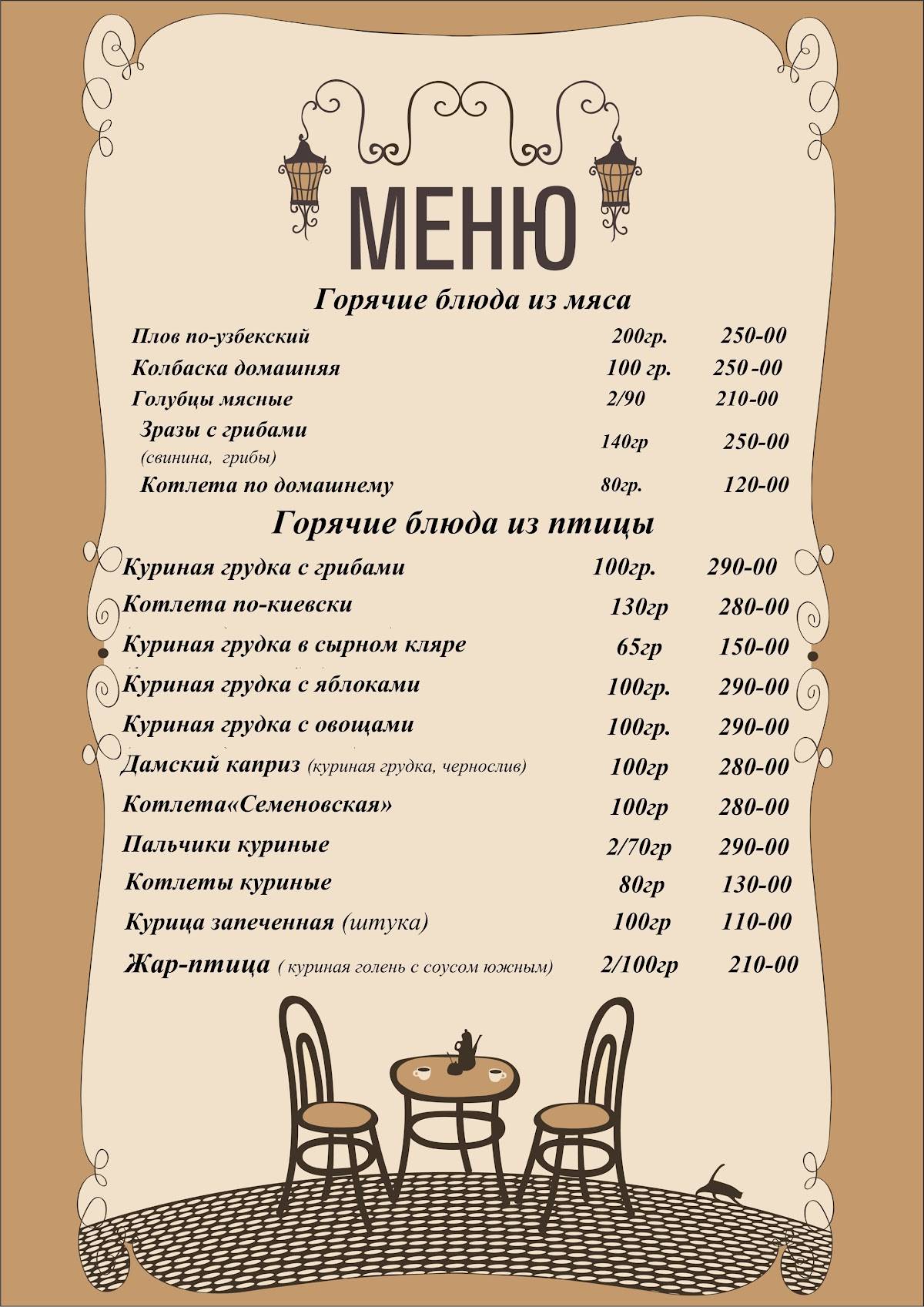 Цезарь меню