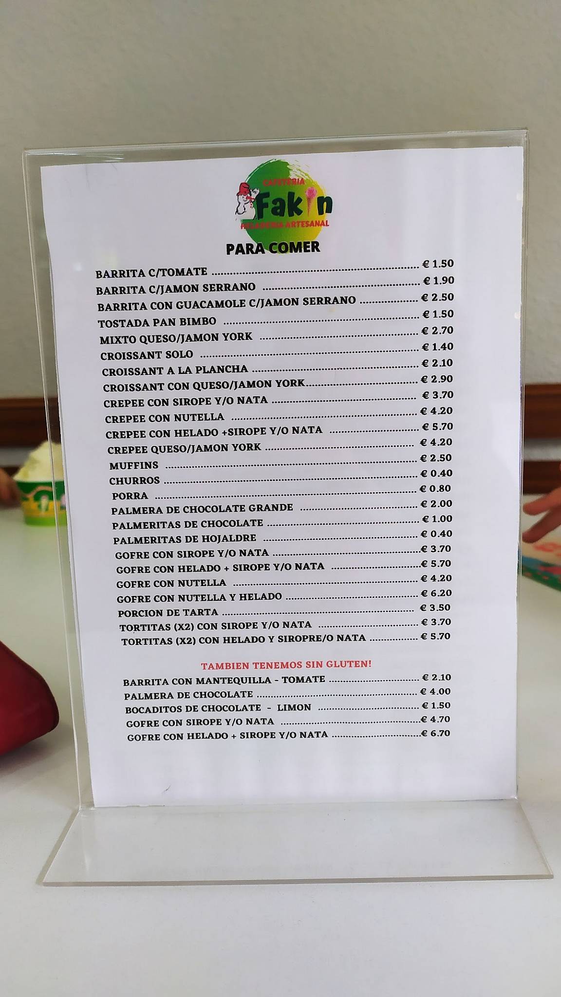 Heladería Cafetería Fakin меню
