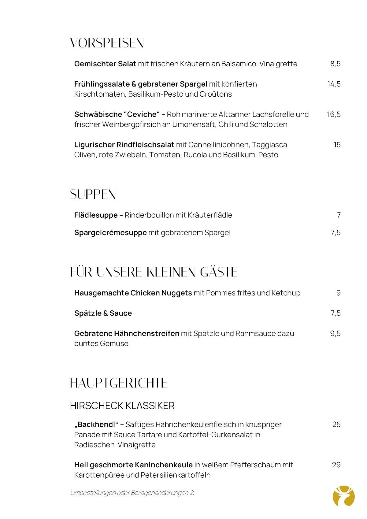 Hirscheck Ravensburg меню