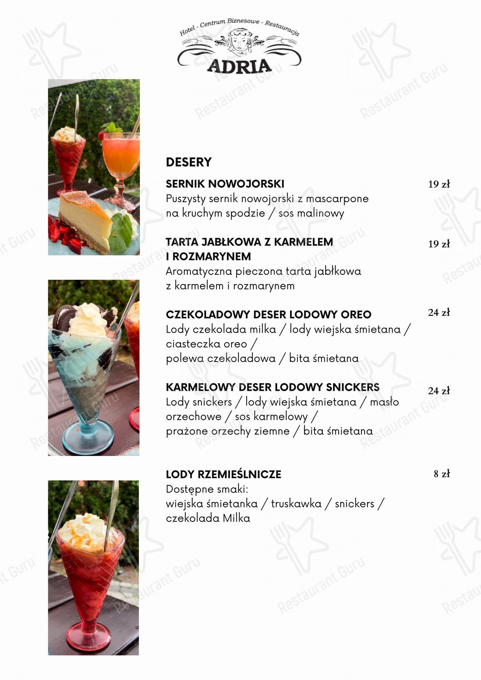 Hotel-Restauracja „Adria” в Руде-Сленске - 菜单