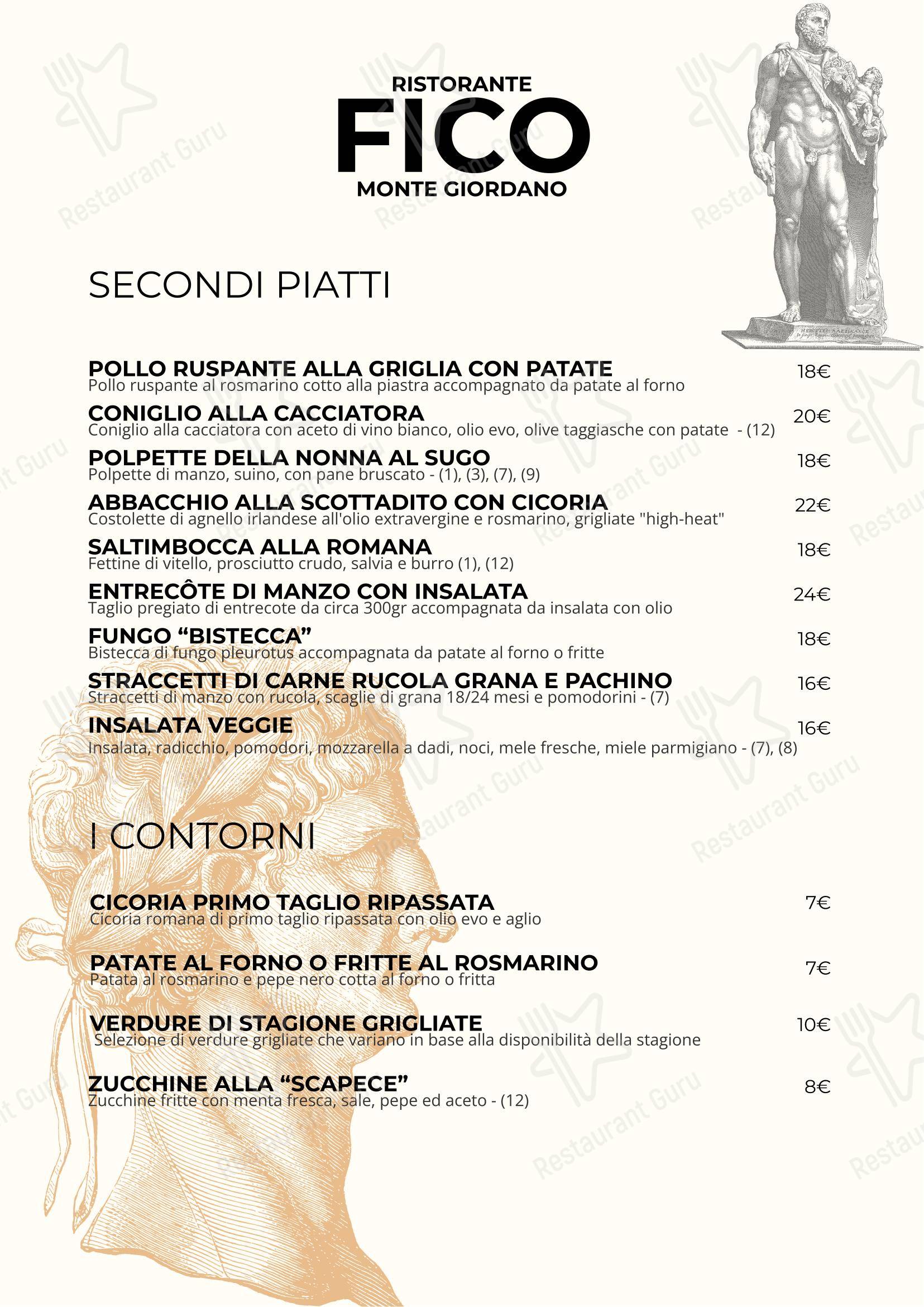Il Fico Ristorante - Monte Giordano в Риме - Меню