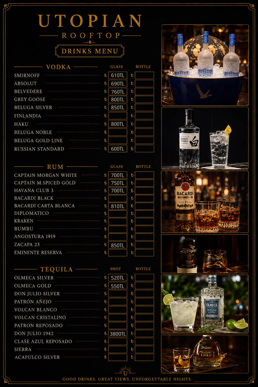 Utopian Rooftop Restaurant меню
