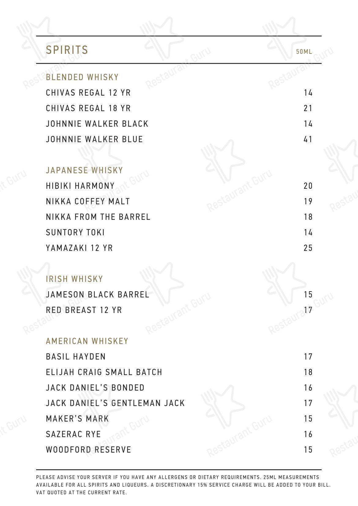 JOIA Rooftop Bar в Лондоне - Крафт меню