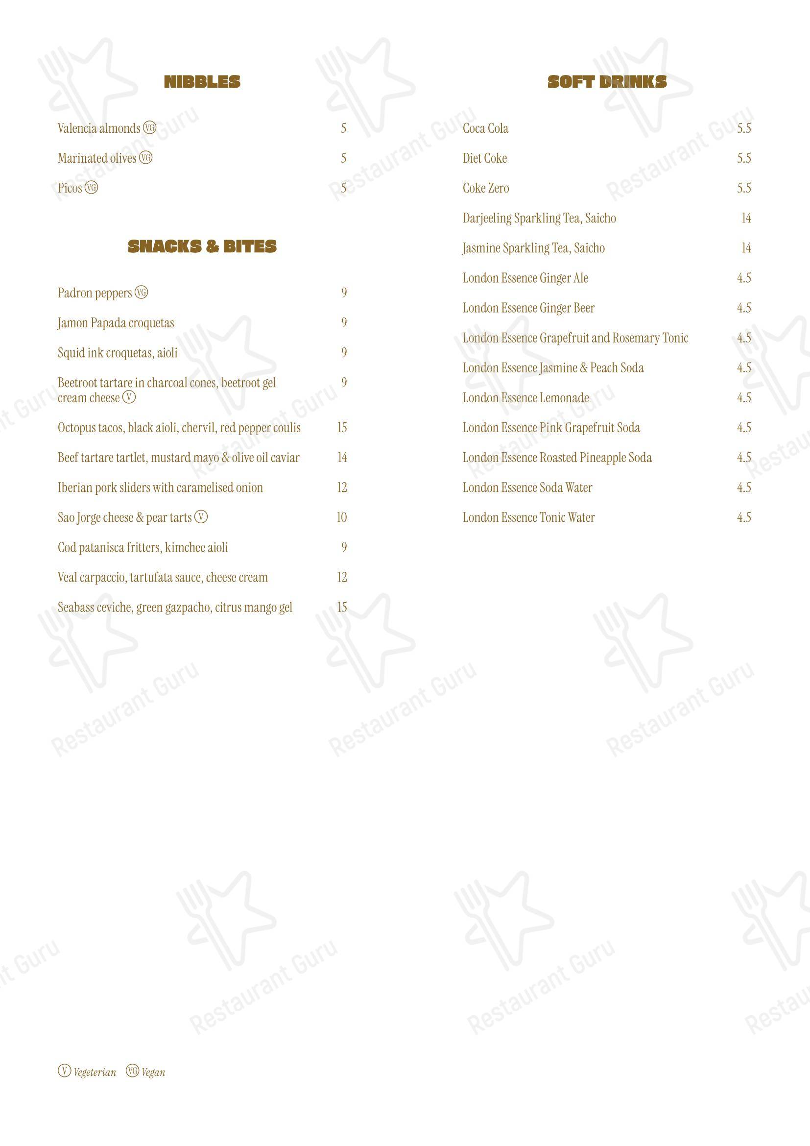 JOIA Rooftop Bar в Лондоне - Dinner Menu