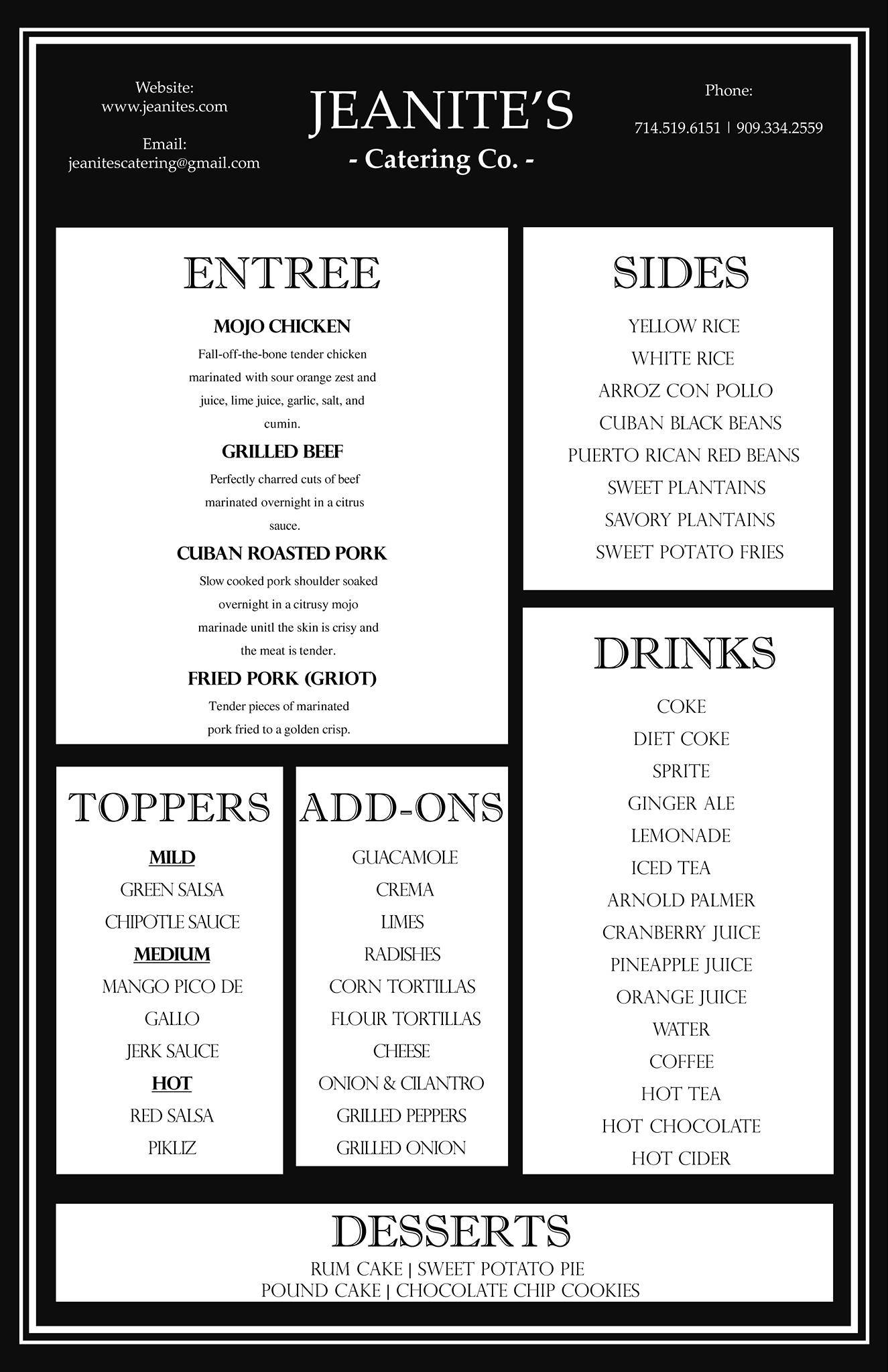 Jeanite's Catering меню