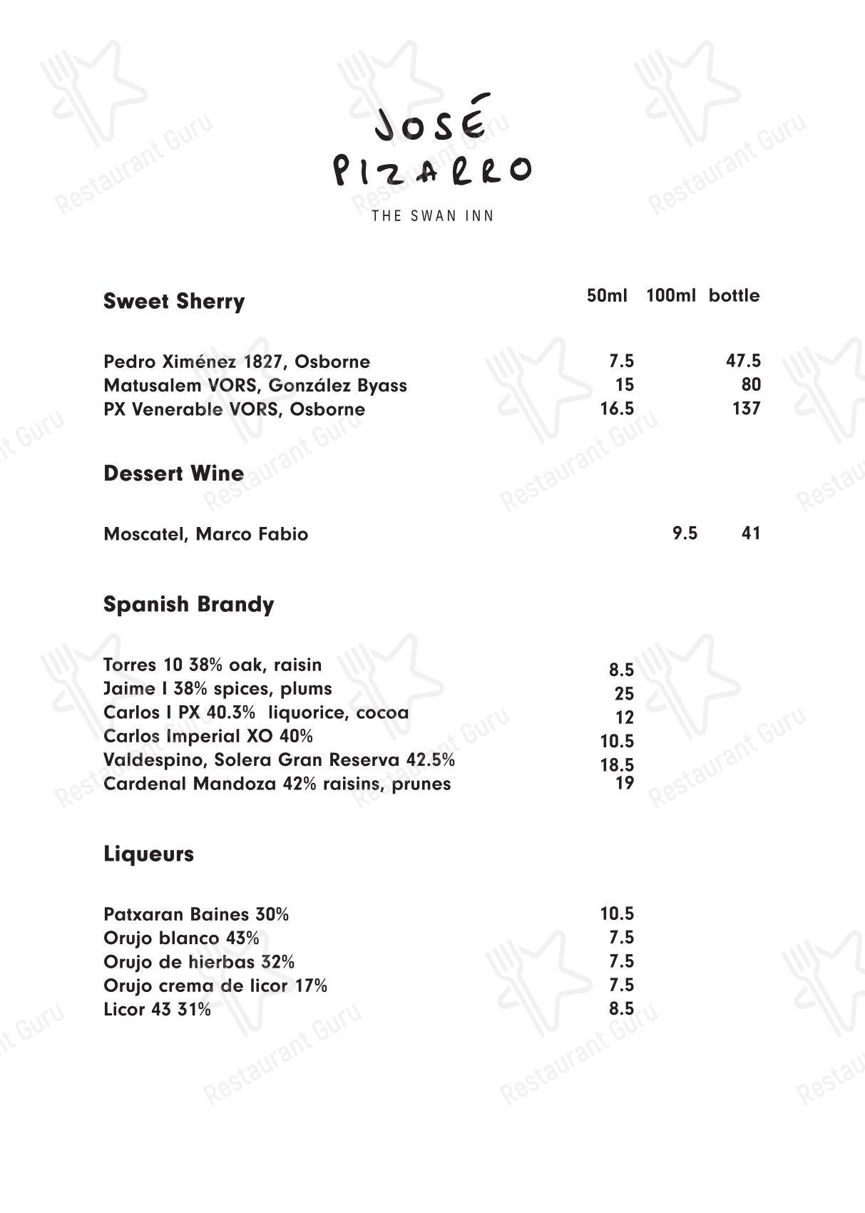 José Pizarro The Swan Inn в Эшере - Wine Menu