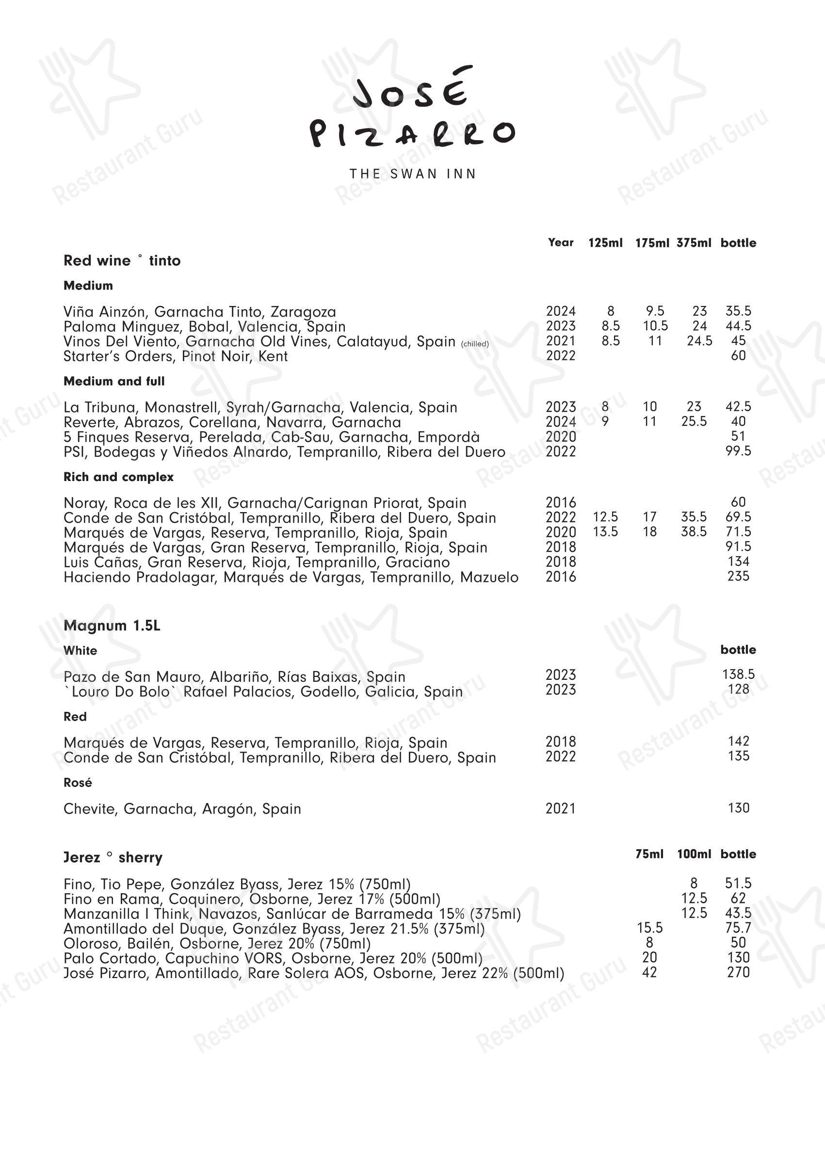 Catering Menu паба и бара José Pizarro The Swan Inn в Эшере