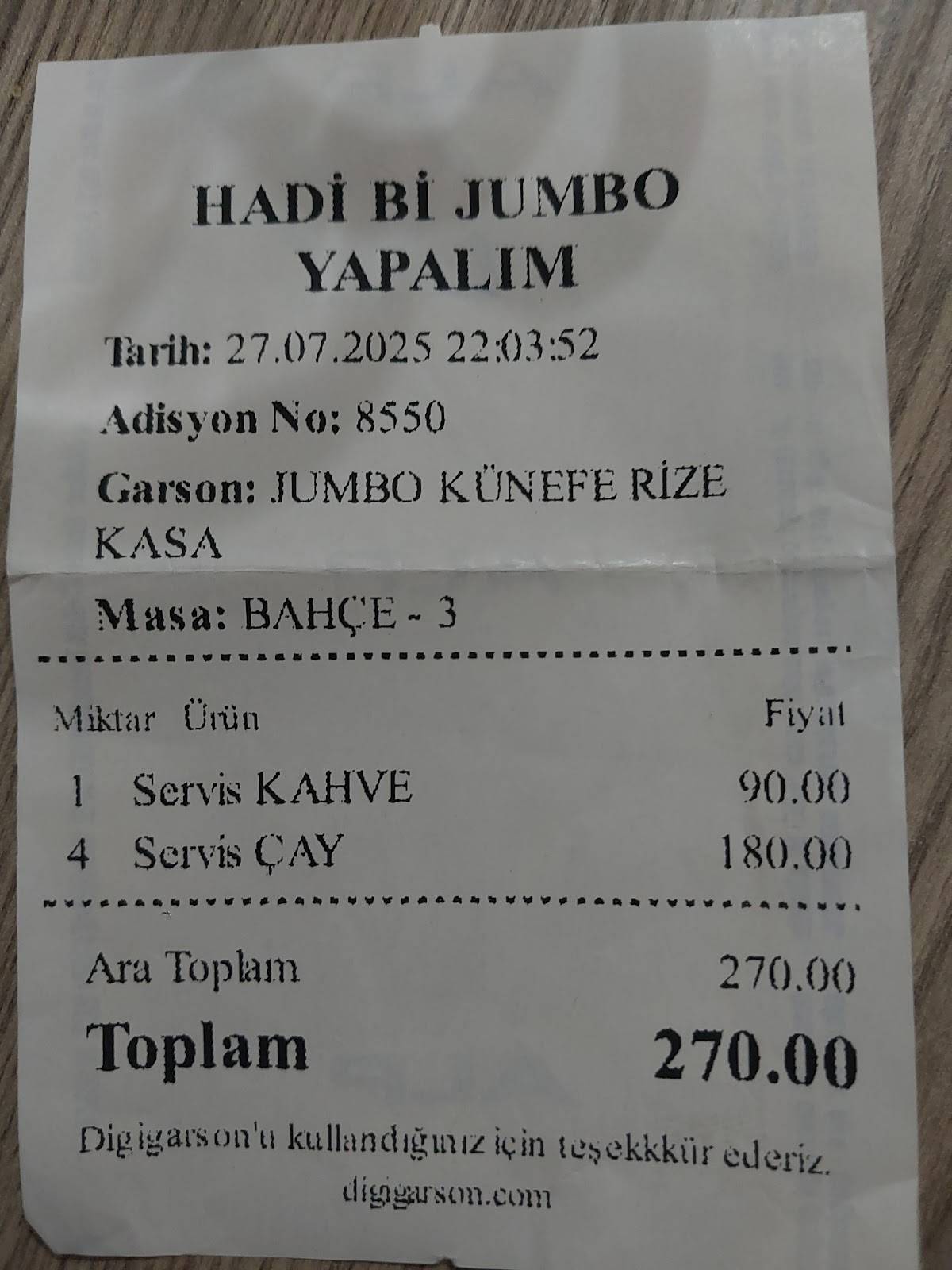 Jumbo Künefe Rize меню