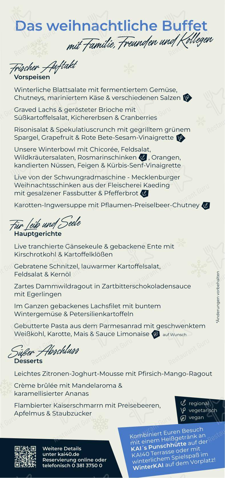 Меню паба и бара KAI40 Restaurant & Bar - Rostock - 菜单