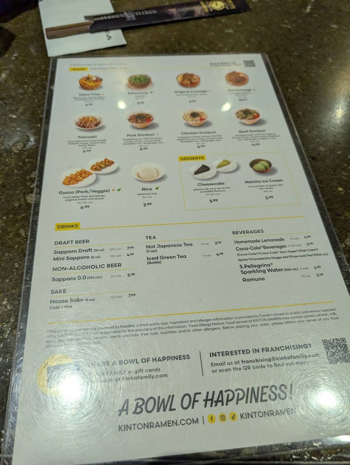 KINTON RAMEN QUEEN & SPADINA меню