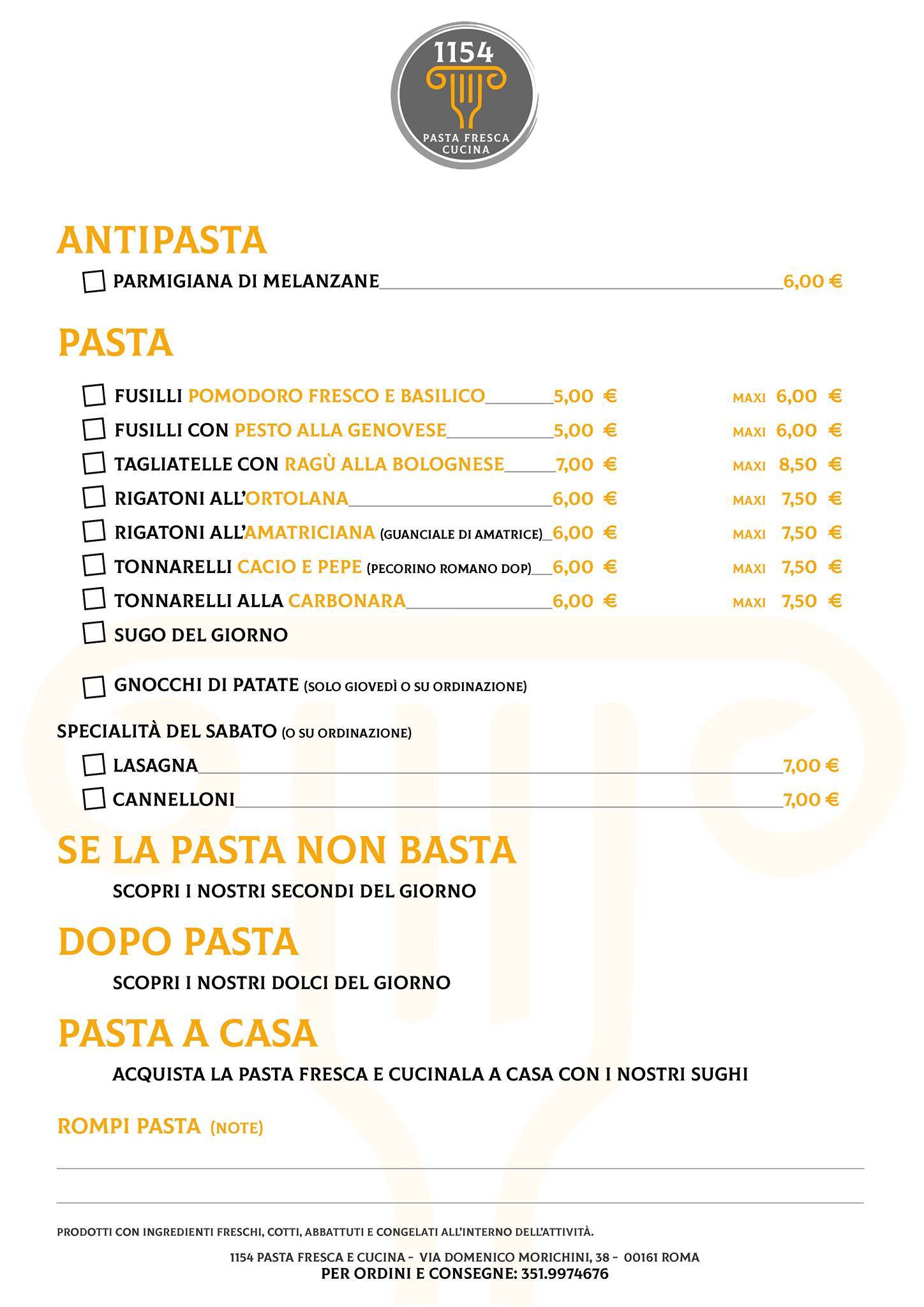 1154 Pasta Fresca Cucina меню