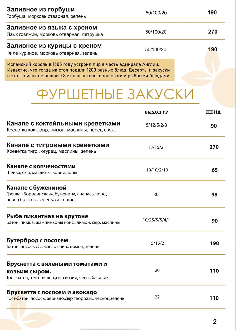 Апельсинка меню